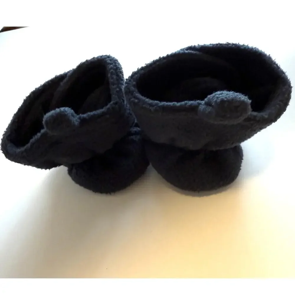 HB Baby Boy Bear Navy Blue Fleece Bootie Shoe Set Size 6-12 Months